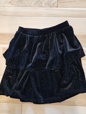Crewcuts Girls Black Sparkle Tiered Velvet Skirt Size 12